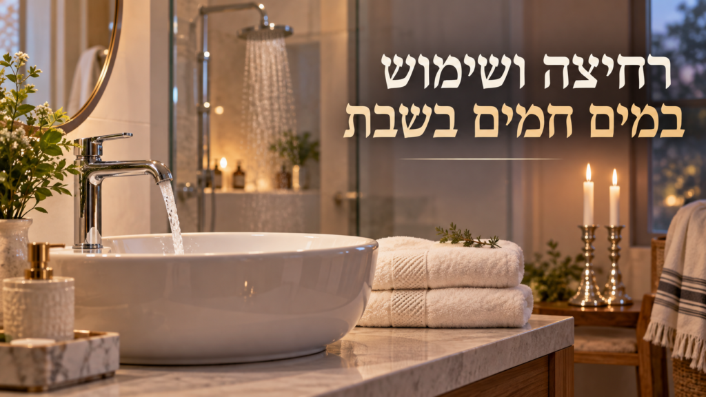 כיור עם מים זורמים ומקלחת ברקע – רחיצה ושימוש במים חמים בשבת